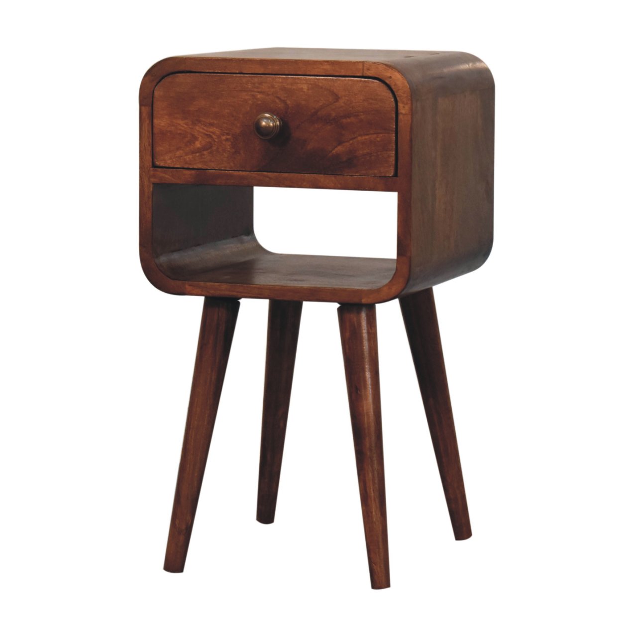 Mini Honey Caramel Curved Bedside with Lower Slot - Image 3