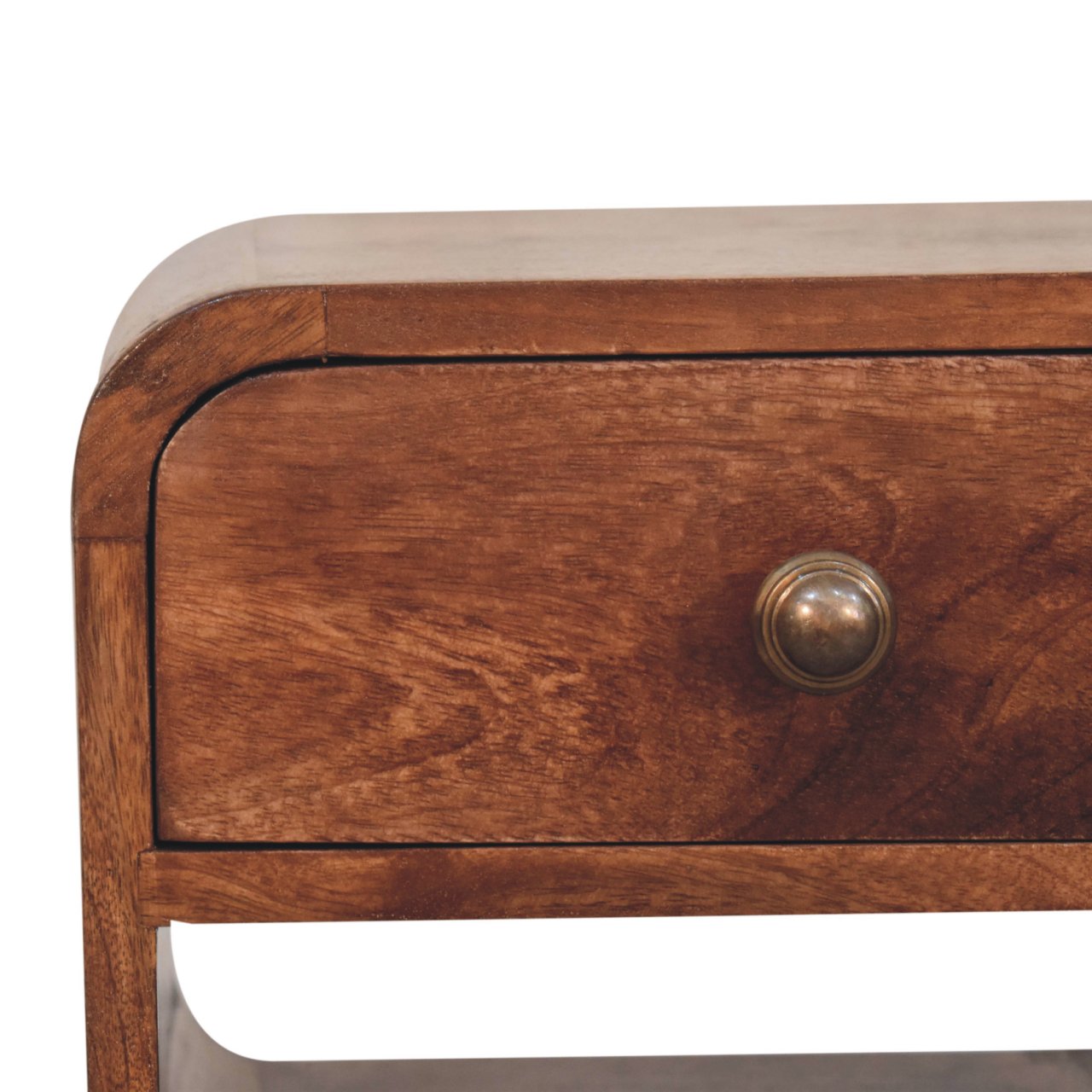 Mini Honey Caramel Curved Bedside with Lower Slot - Image 4
