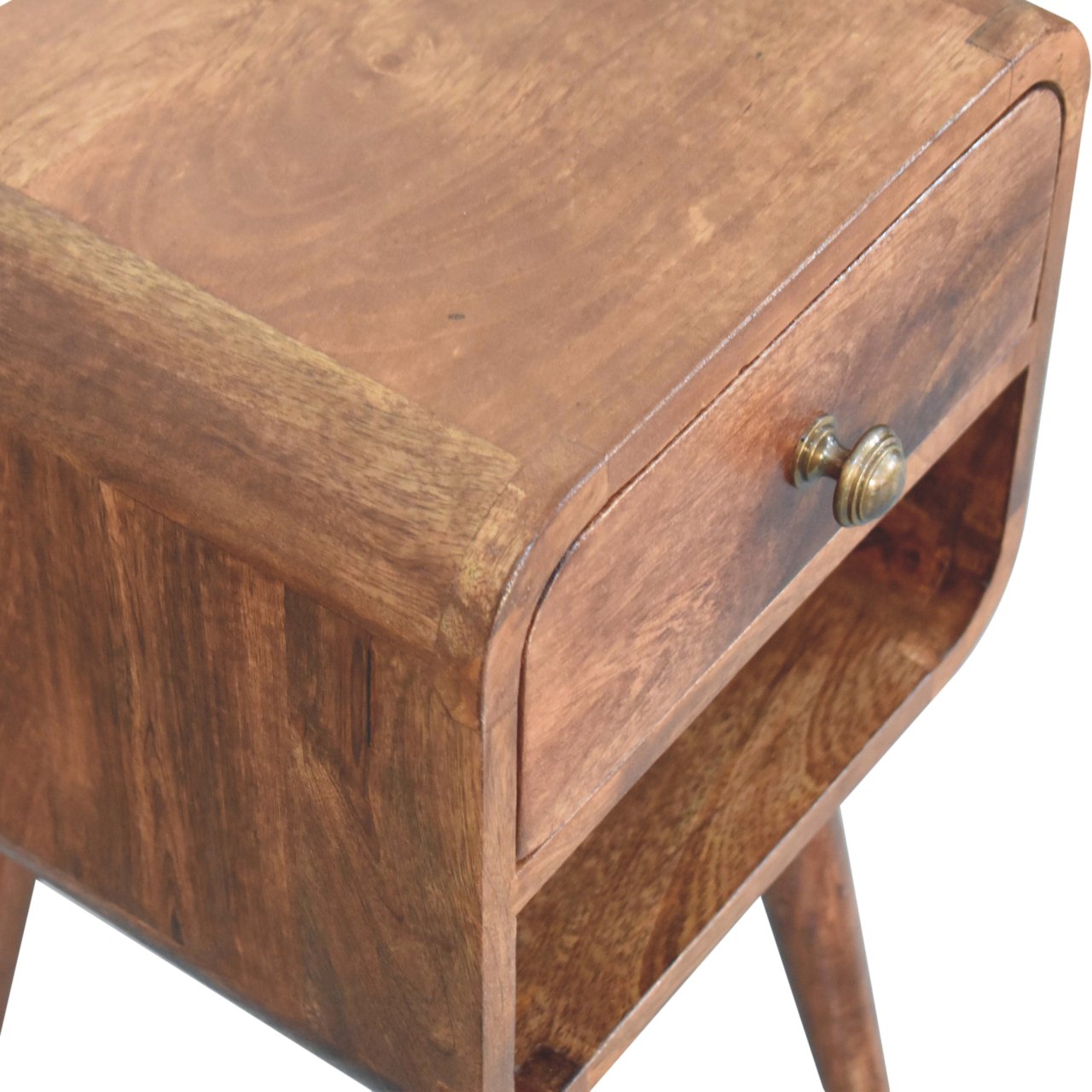 Mini Honey Caramel Curved Bedside with Lower Slot - Image 5