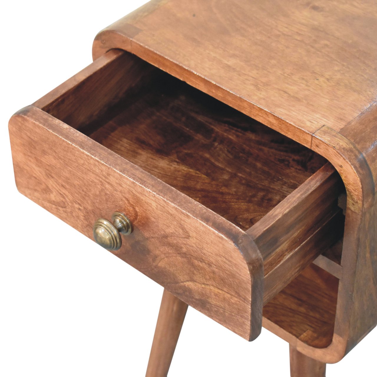 Mini Honey Caramel Curved Bedside with Lower Slot - Image 6