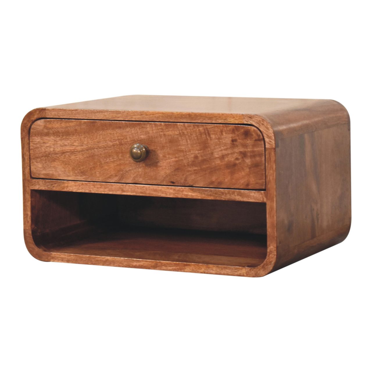 Curved Honey Caramel Wall Mounted Bedside with Open Slot - Image 2