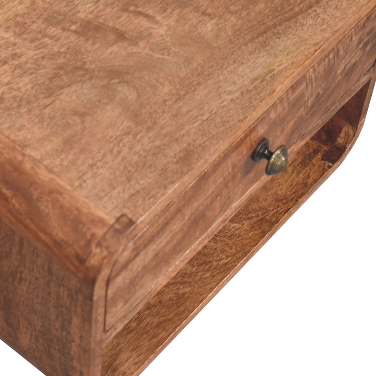 Curved Honey Caramel Wall Mounted Bedside with Open Slot - Image 4