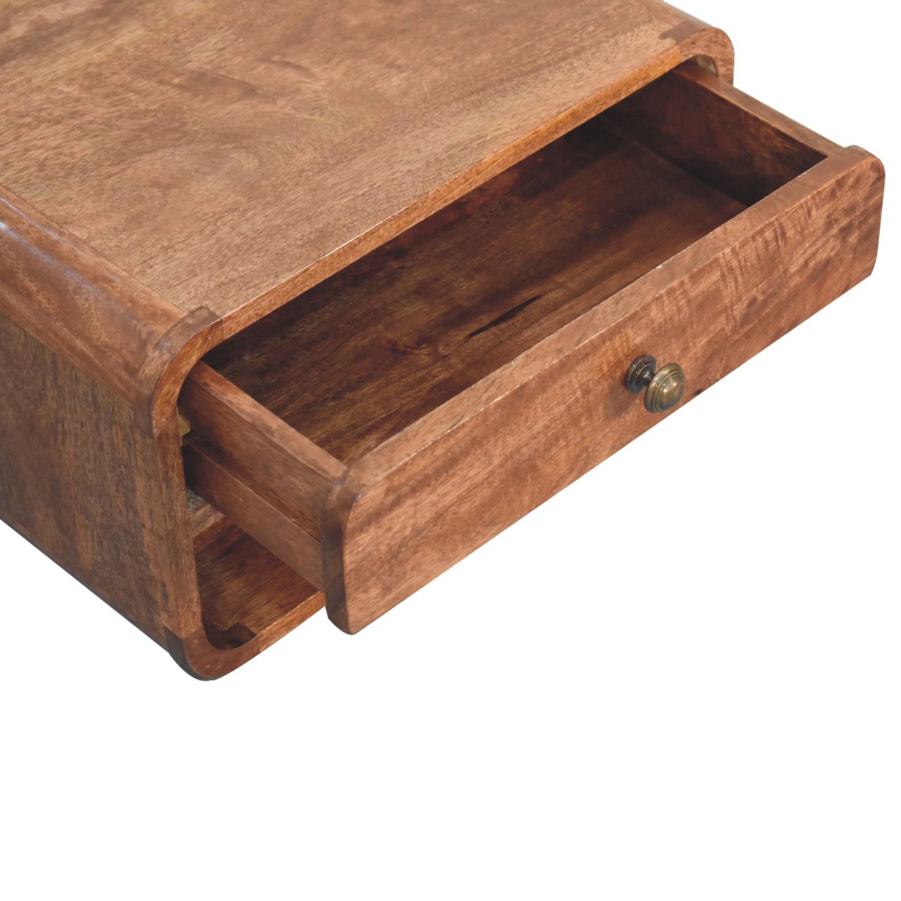Curved Honey Caramel Wall Mounted Bedside with Open Slot - Image 5