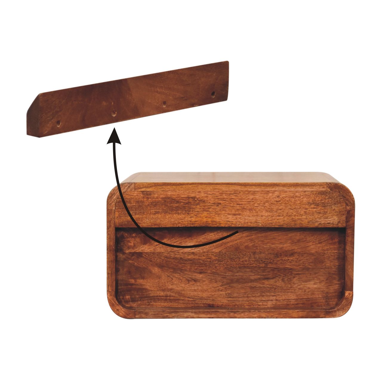 Curved Honey Caramel Wall Mounted Bedside with Open Slot - Image 8