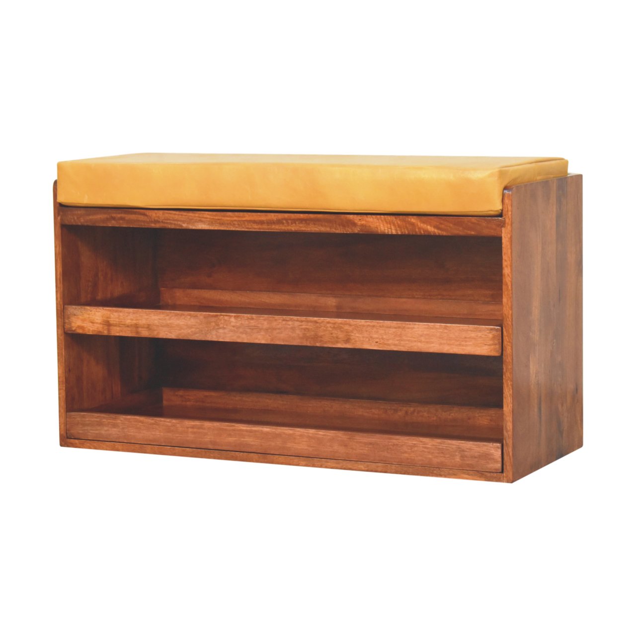 Buffalo Hide Pull out Honey Caramel Shoe Storage Bench - Image 3