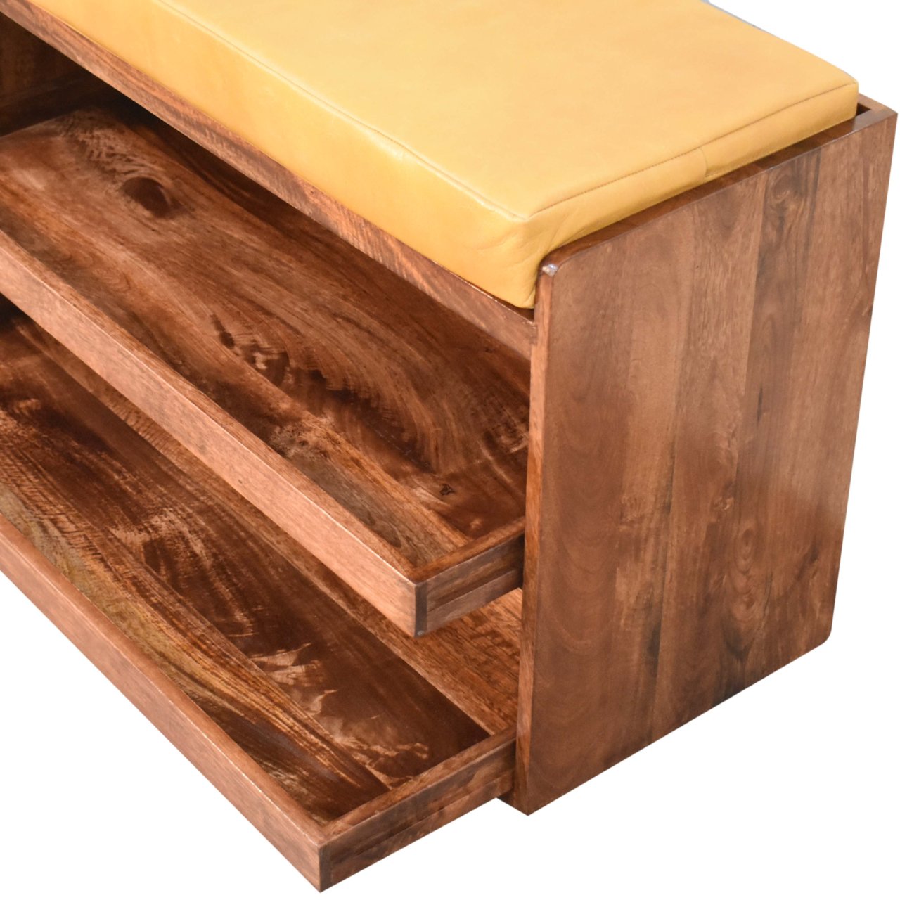 Buffalo Hide Pull out Honey Caramel Shoe Storage Bench - Image 6