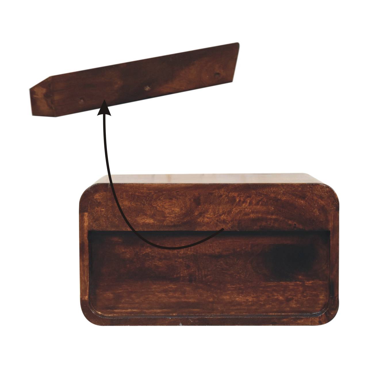 Curved California Walnut Wall Mounted Bedside with Open Slot - Image 9