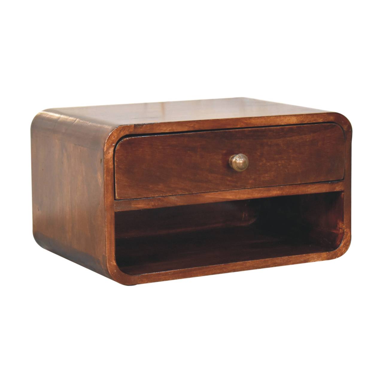 Curved California Walnut Wall Mounted Bedside with Open Slot - Image 2