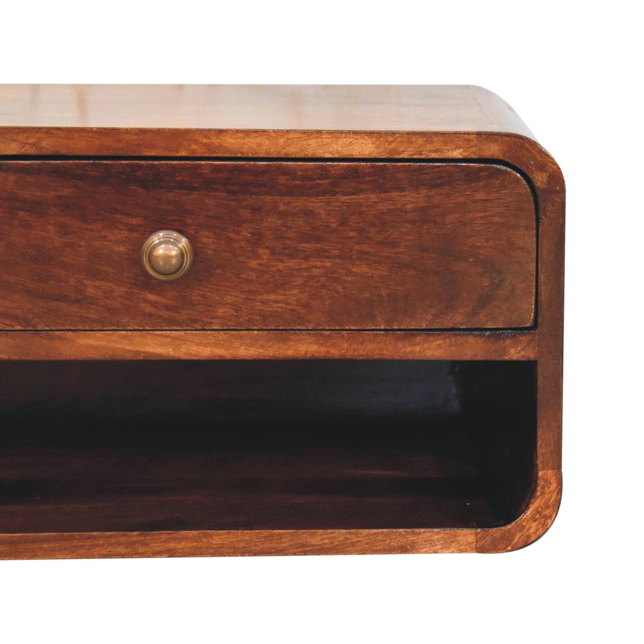 Curved California Walnut Wall Mounted Bedside with Open Slot - Image 3