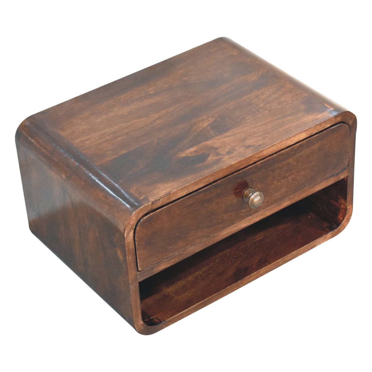Curved California Walnut Wall Mounted Bedside with Open Slot - Image 5
