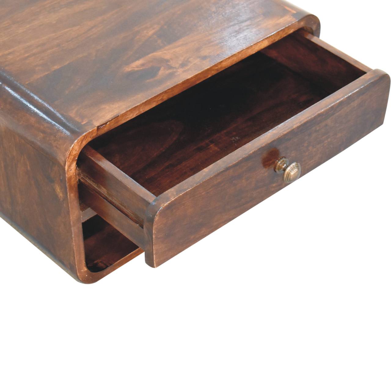 Curved California Walnut Wall Mounted Bedside with Open Slot - Image 7
