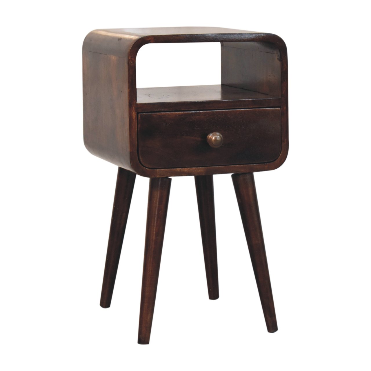 Mini California Walnut Curved Bedside with Open Slot - Image 2