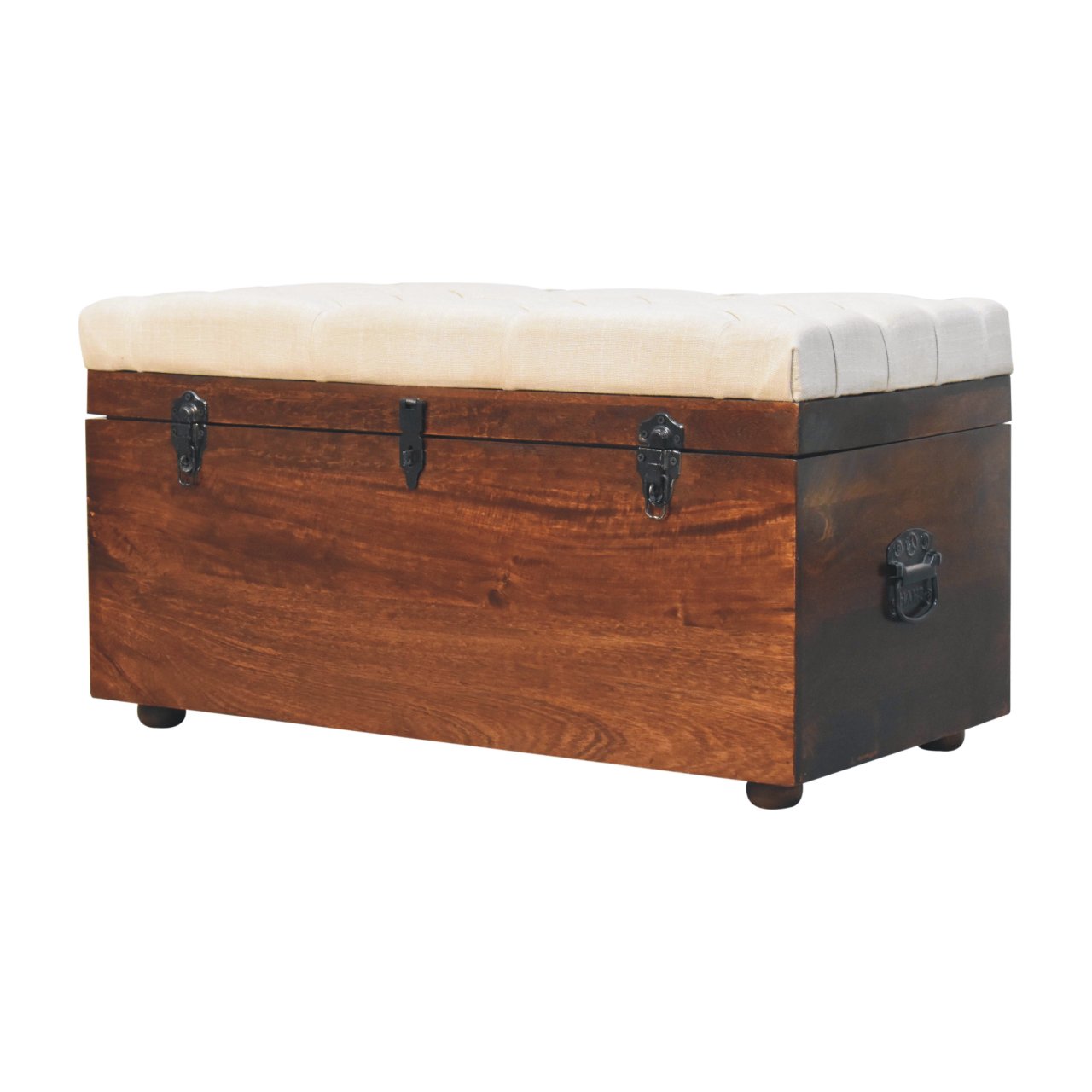 California Walnut White Linen Storage Trunk - Image 3