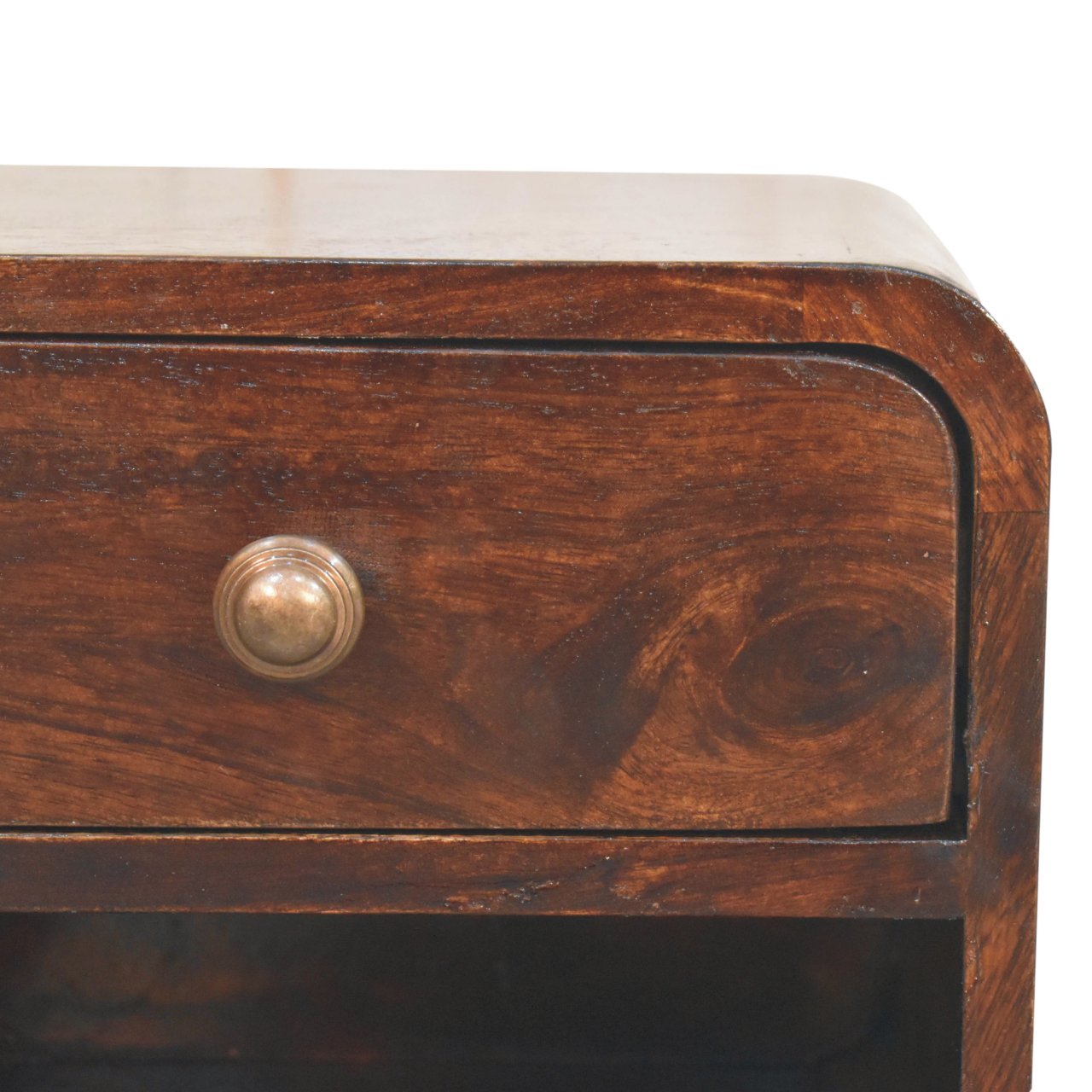 Mini Curved California Walnut Wall Mounted Bedside with Open Slot - Image 4