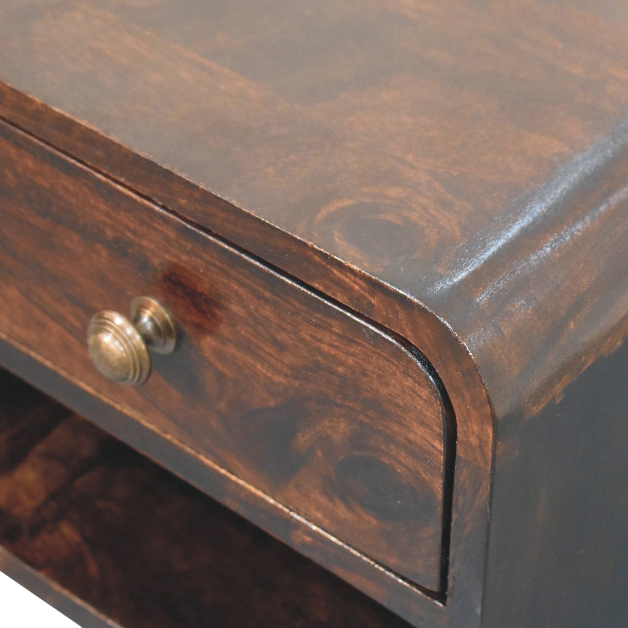Mini Curved California Walnut Wall Mounted Bedside with Open Slot - Image 5