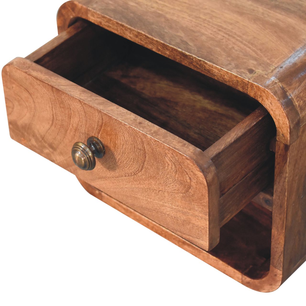 Mini Honey Caramel Wall Mounted Bedside with Open Slot - Image 5