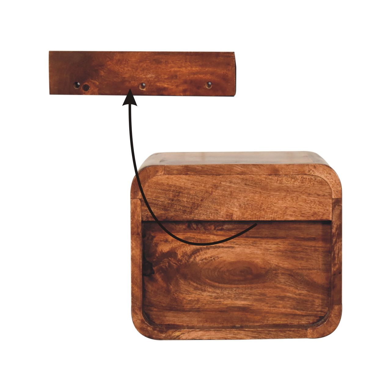 Mini Honey Caramel Wall Mounted Bedside with Open Slot - Image 8