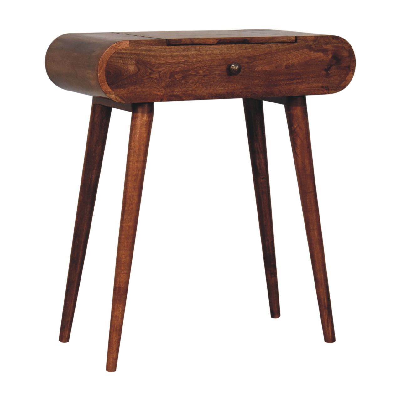 Mini Honey Caramel Dressing Table with Foldable Mirror - Image 2