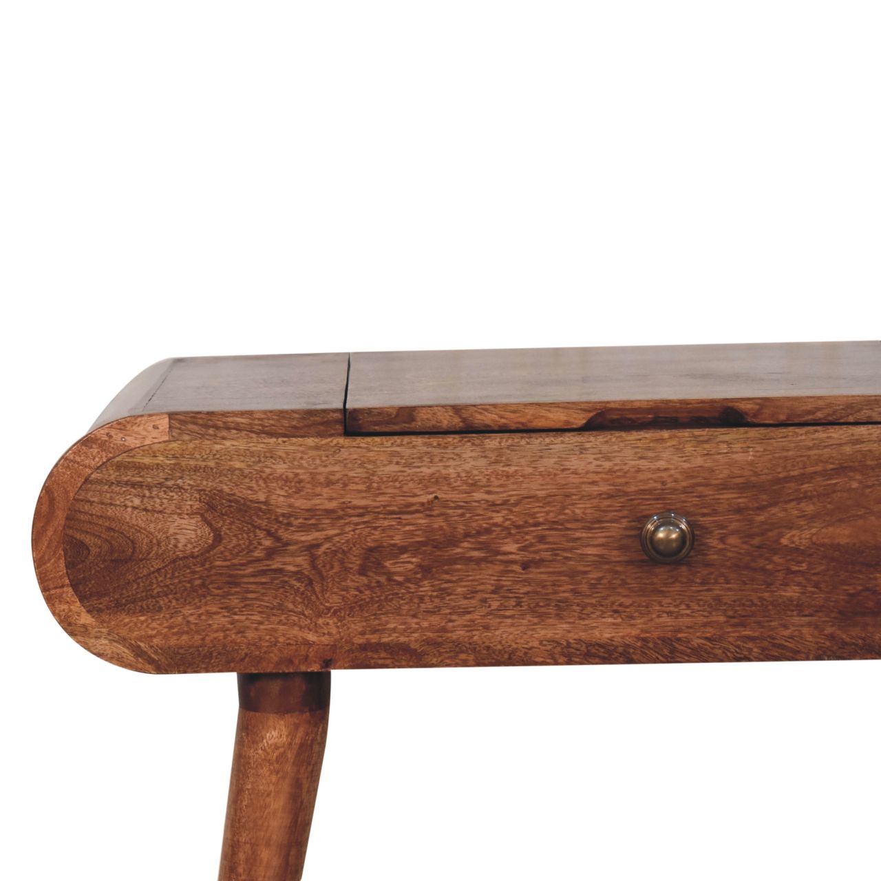 Mini Honey Caramel Dressing Table with Foldable Mirror - Image 3