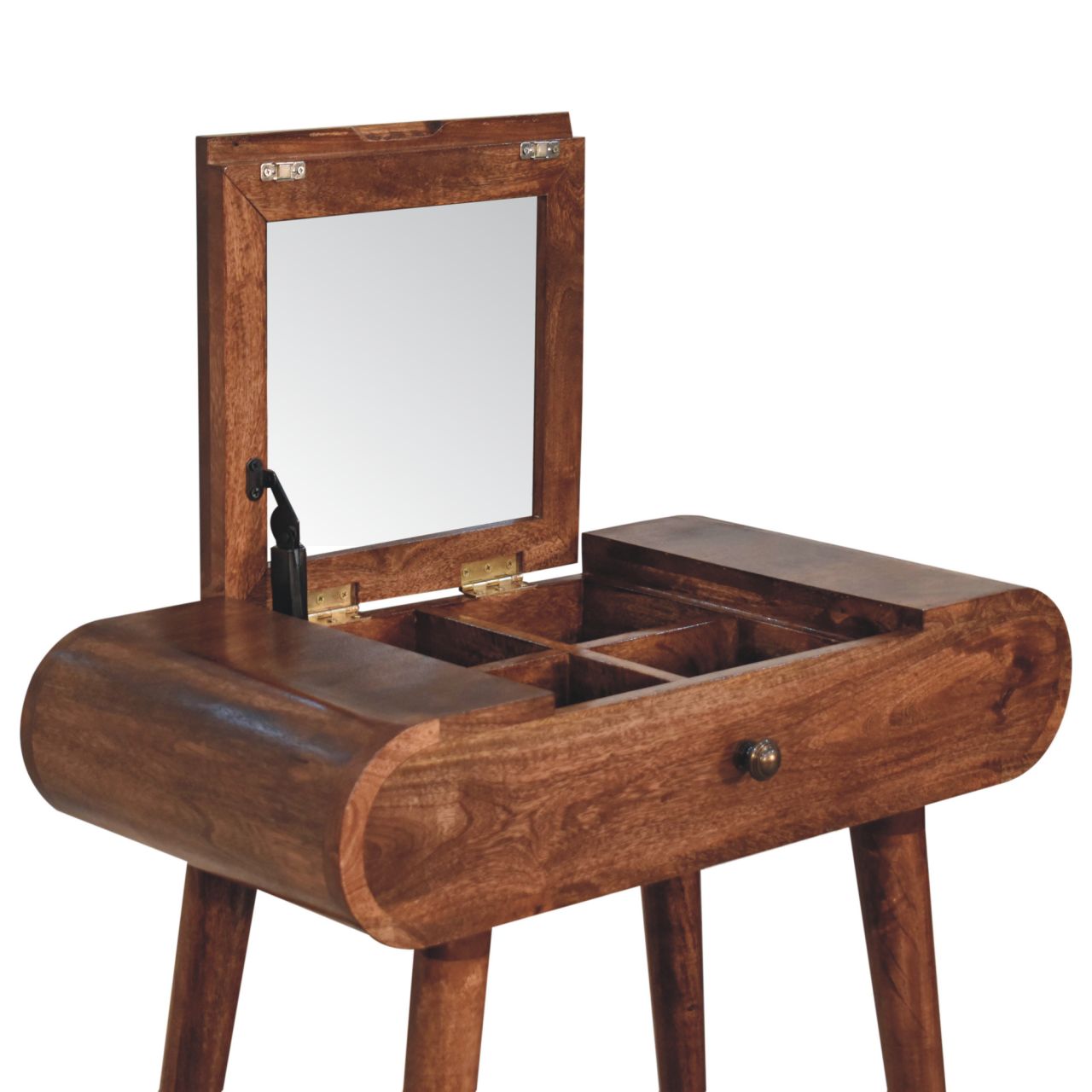 Mini Honey Caramel Dressing Table with Foldable Mirror - Image 5