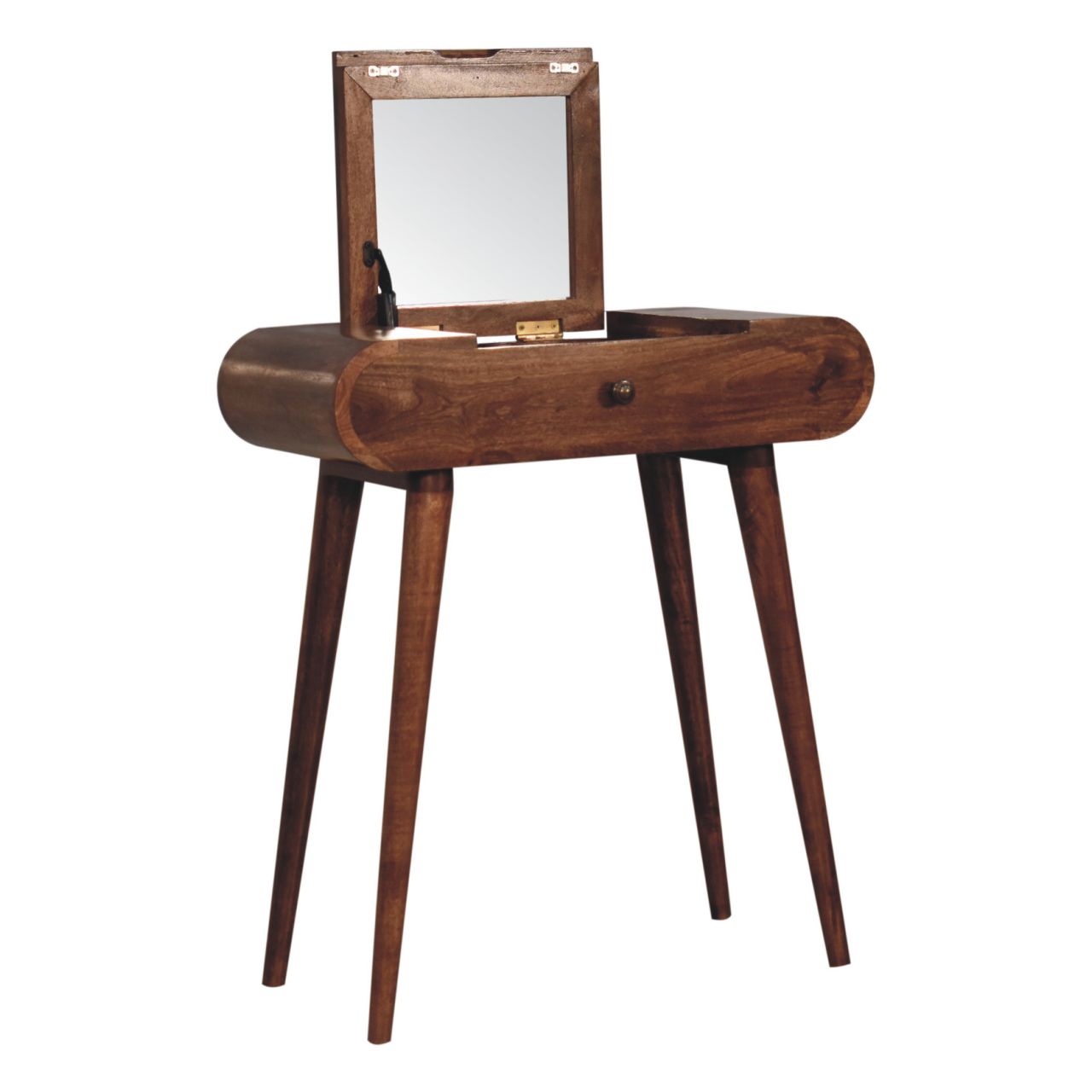Mini Honey Caramel Dressing Table with Foldable Mirror - Image 7