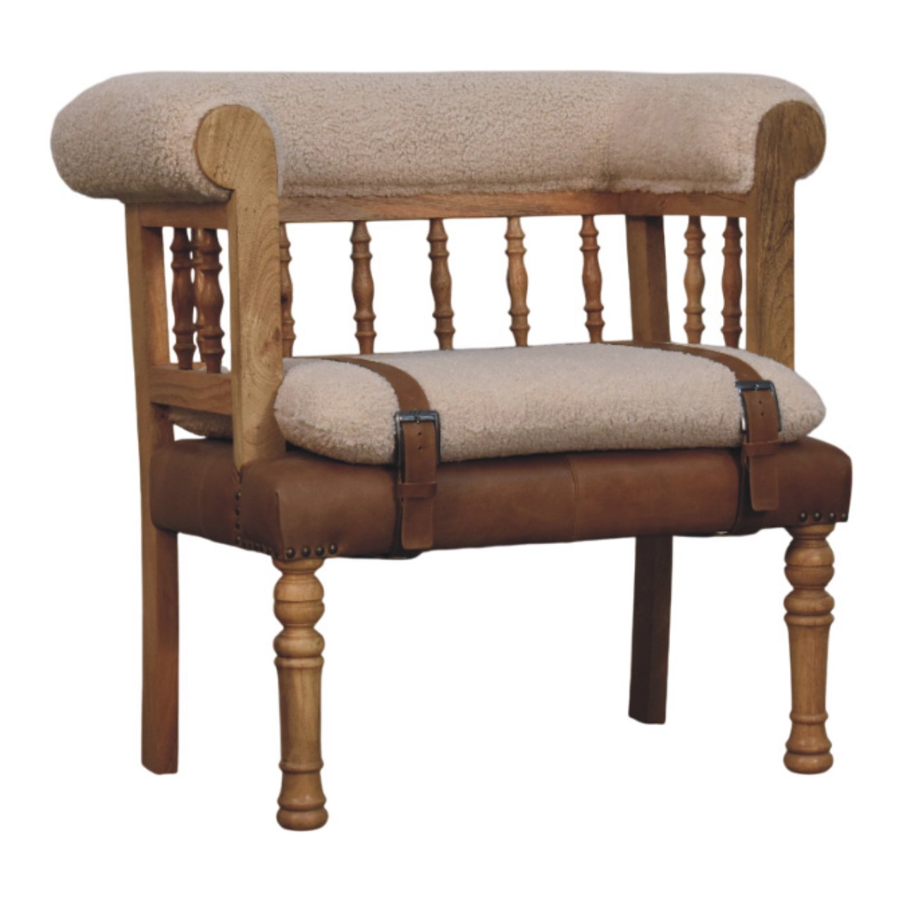 Strapped Hallway Boucle Bench - Image 2