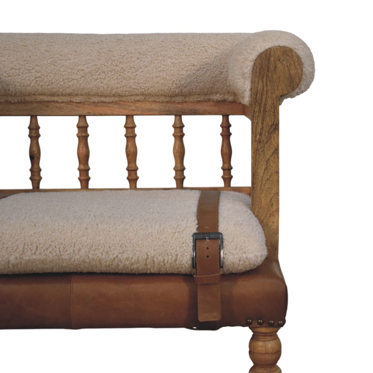 Strapped Hallway Boucle Bench - Image 3