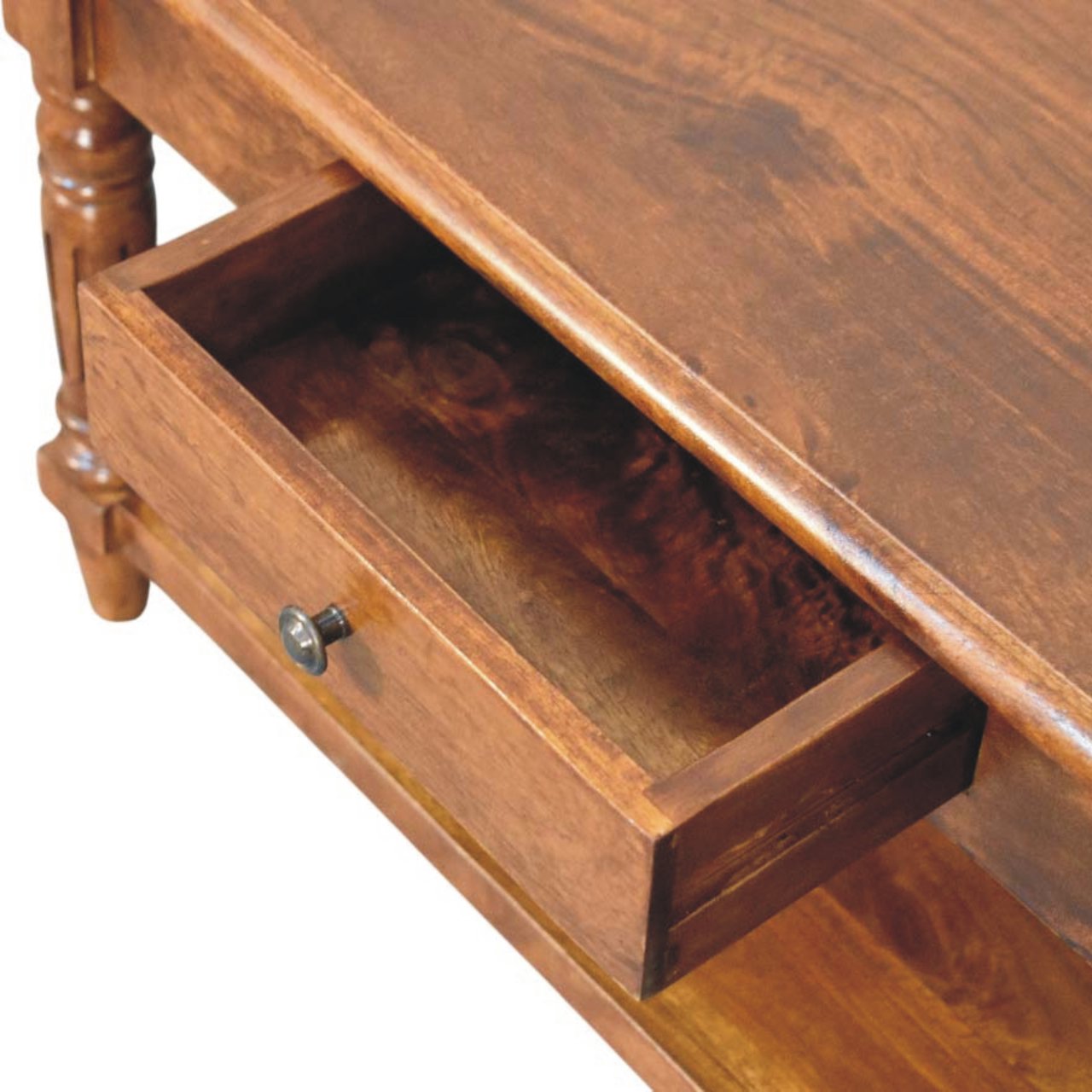 Turned legs Chestnut 2 Drawer Coffee Table - Image 5