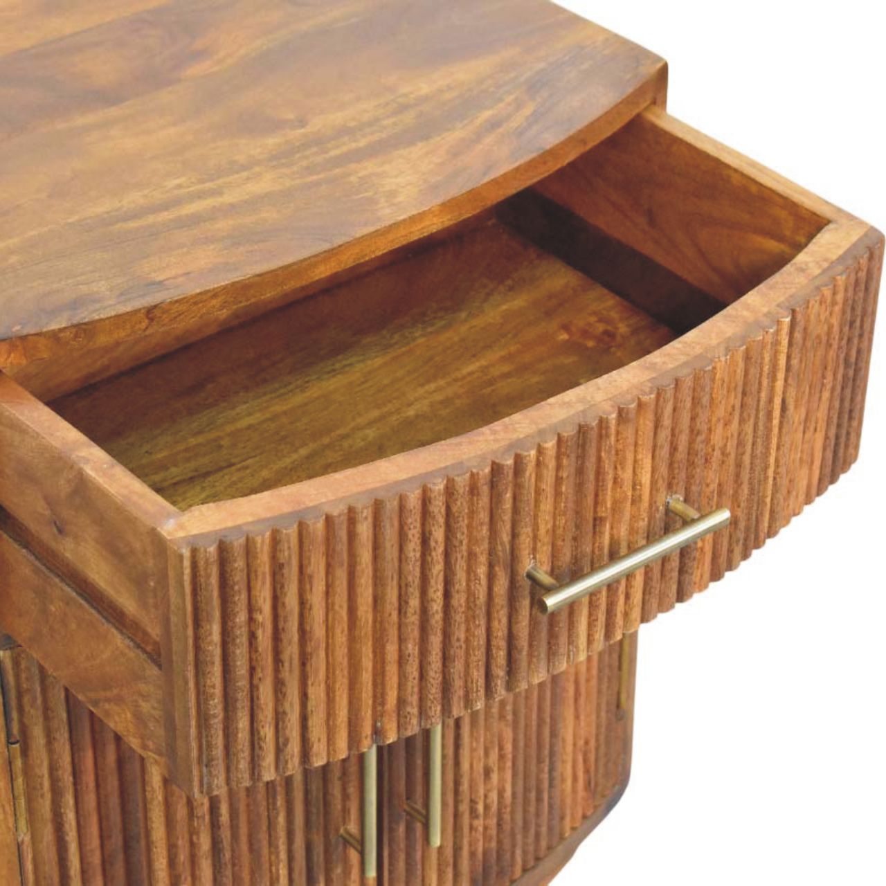 Solid Wood Curved Ribbed Bedside with Drawer - Image 4