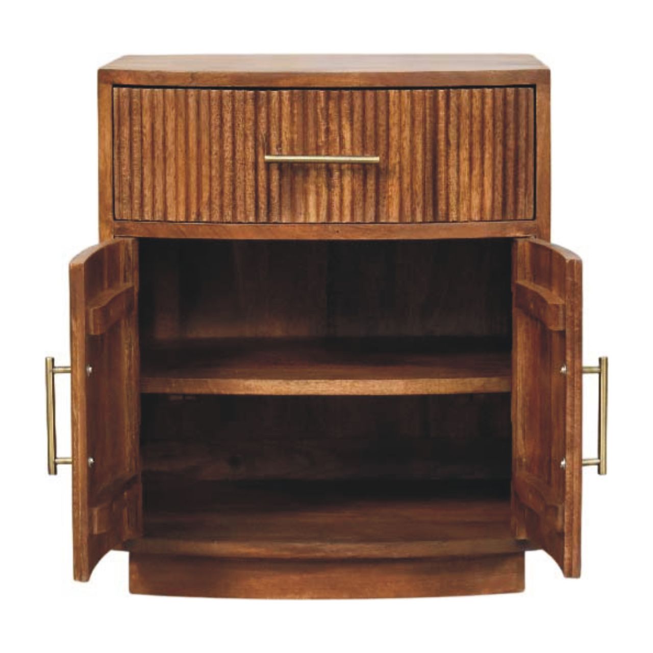 Solid Wood Curved Ribbed Bedside with Drawer - Image 6