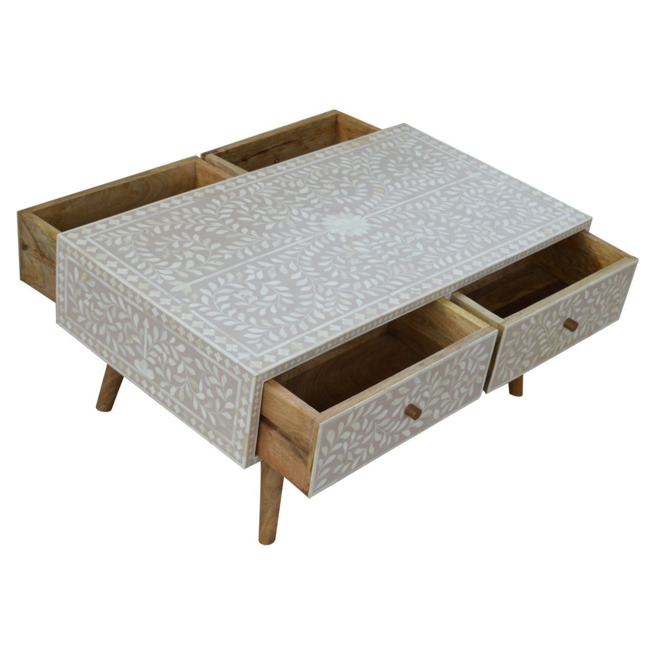 Taupe Floral Bone Coffee Table - Image 4
