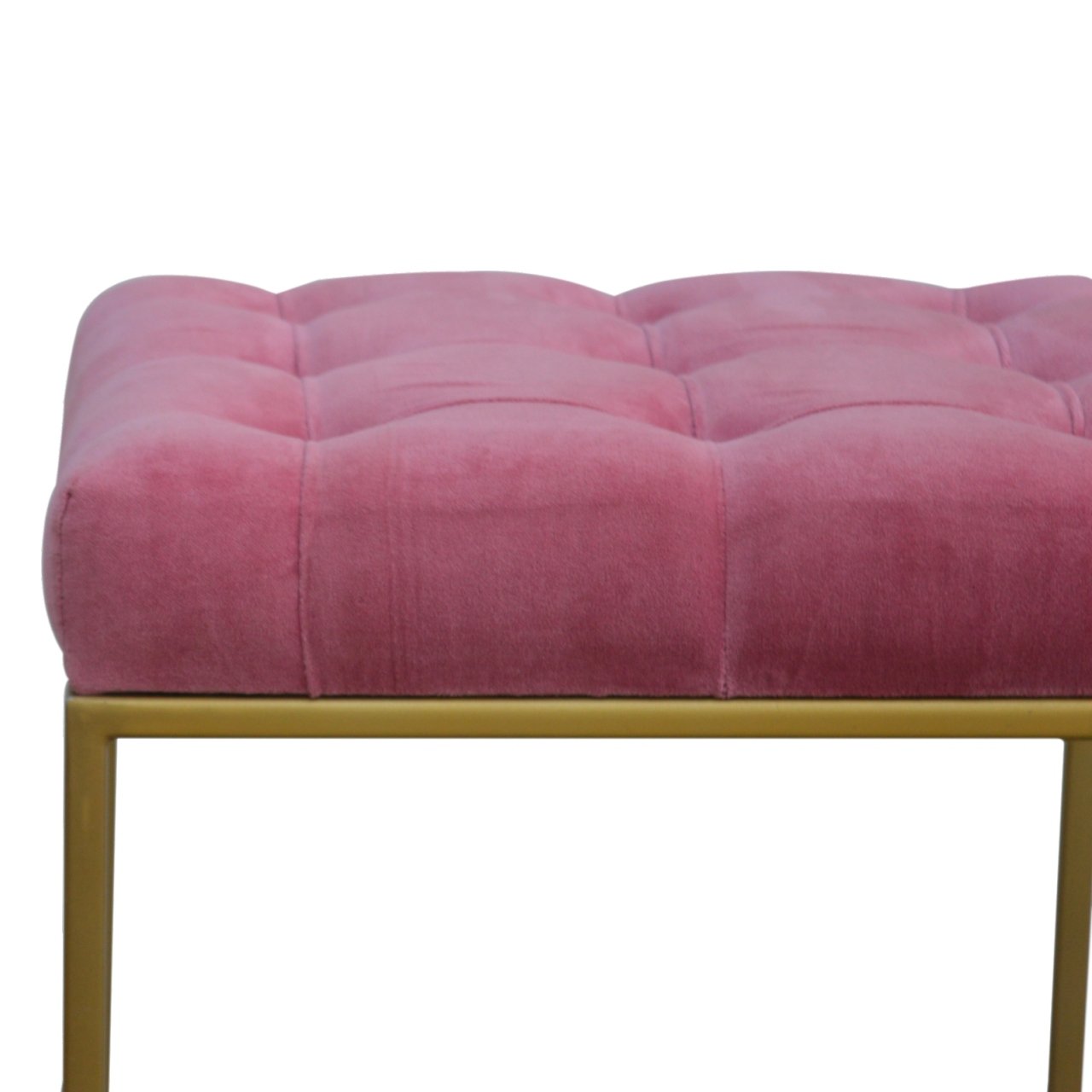 Pink Velvet Gold Base Footstool - Image 9