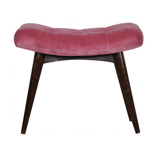 Pink Cotton Velvet Curved Bench - Image 9