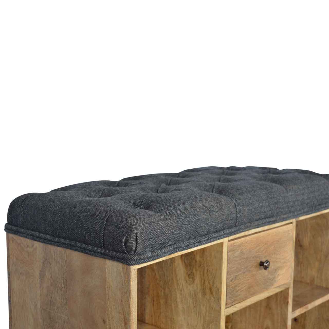 Black Tweed 1 Drawer Bench - Image 5
