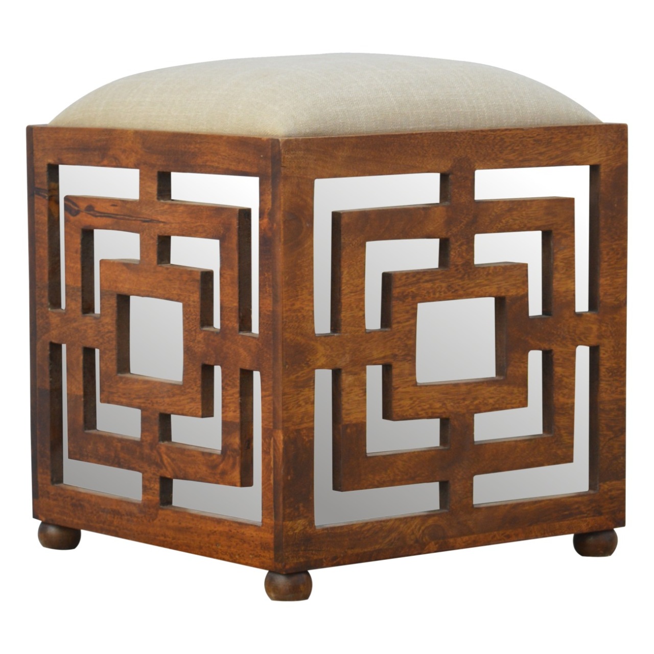 Carved Linen Seat Footstool - Image 2