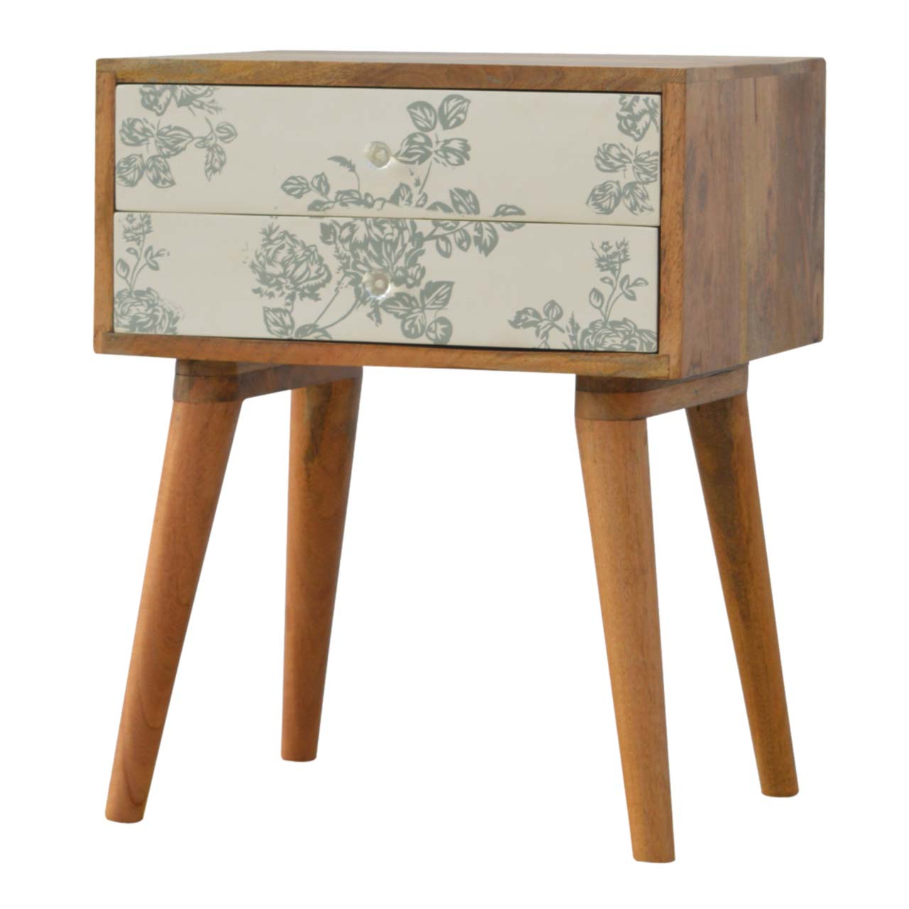 Green Floral Screen Printed Bedside - Image 2