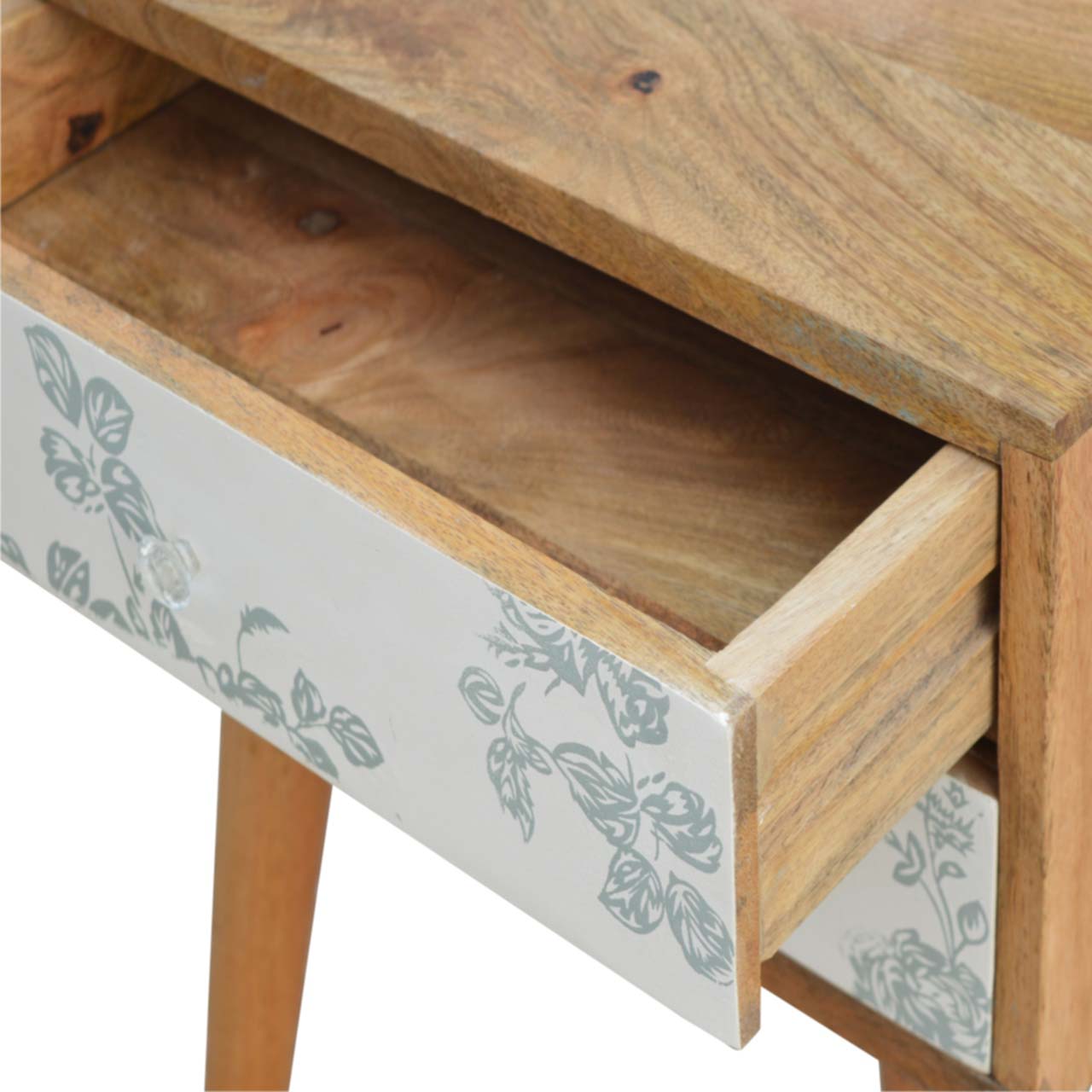 Green Floral Screen Printed Bedside - Image 3