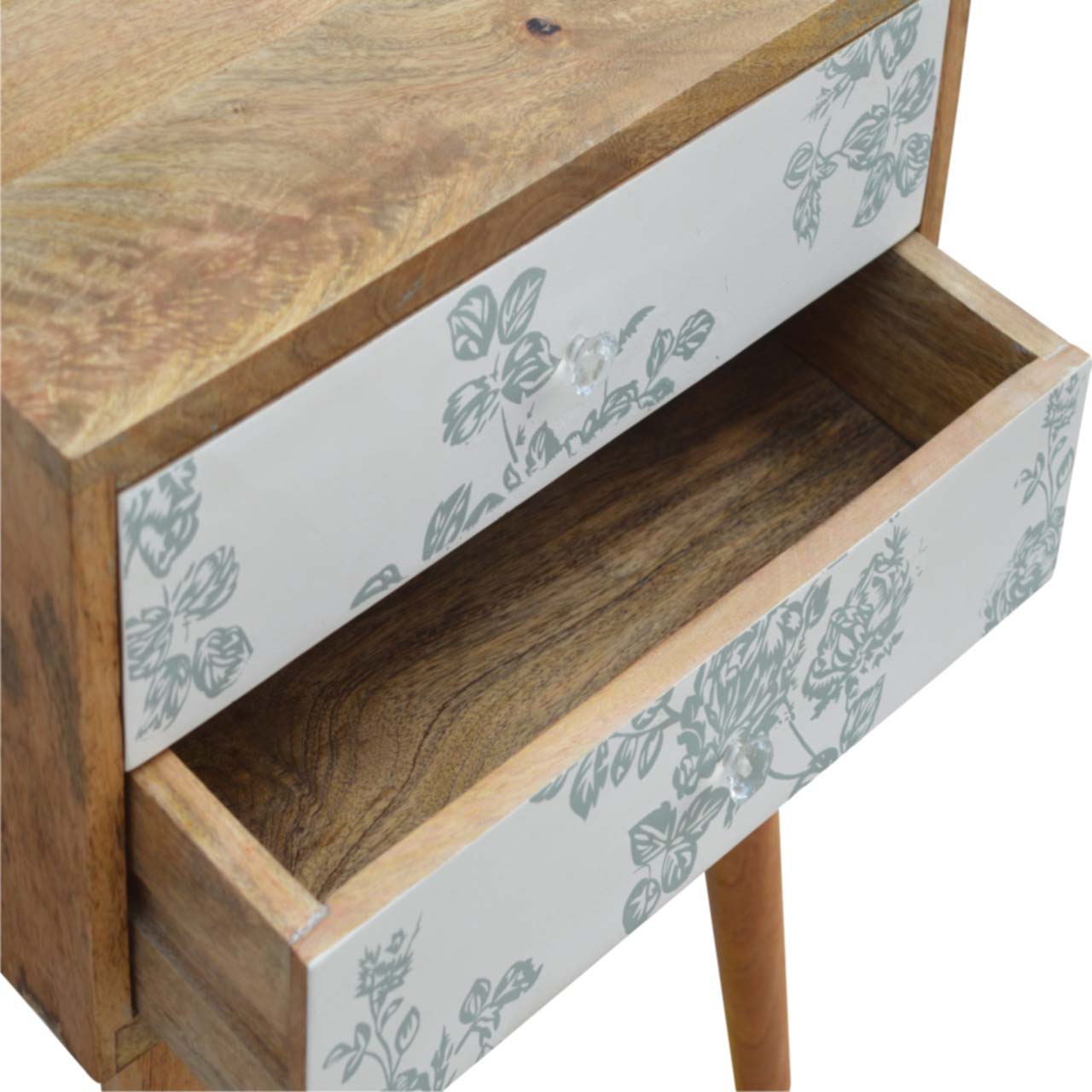 Green Floral Screen Printed Bedside - Image 5