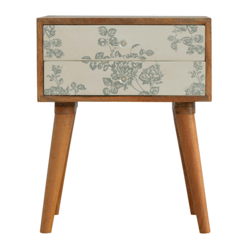Green Floral Screen Printed Bedside - Image 9