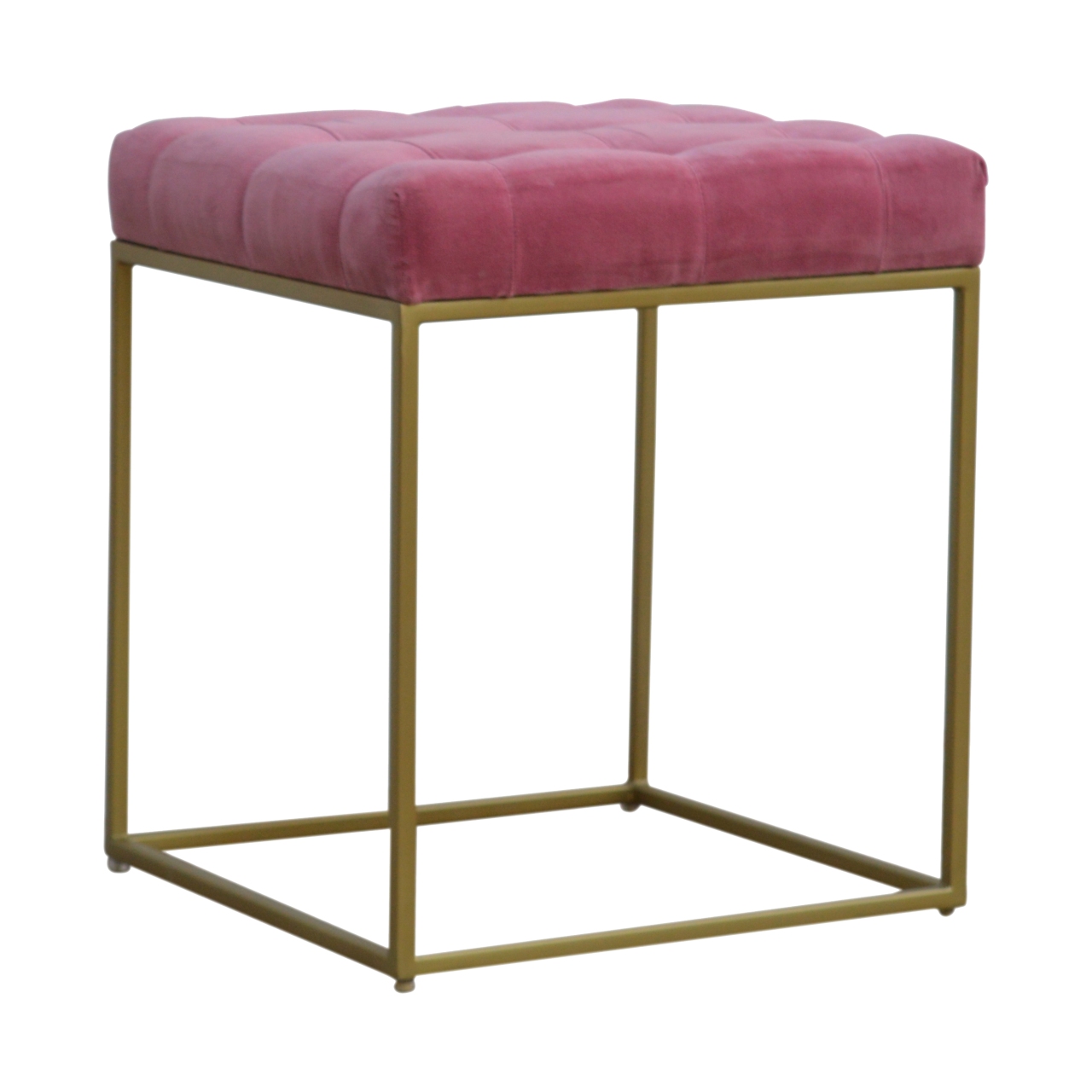 Pink Velvet Gold Base Footstool - Image 2