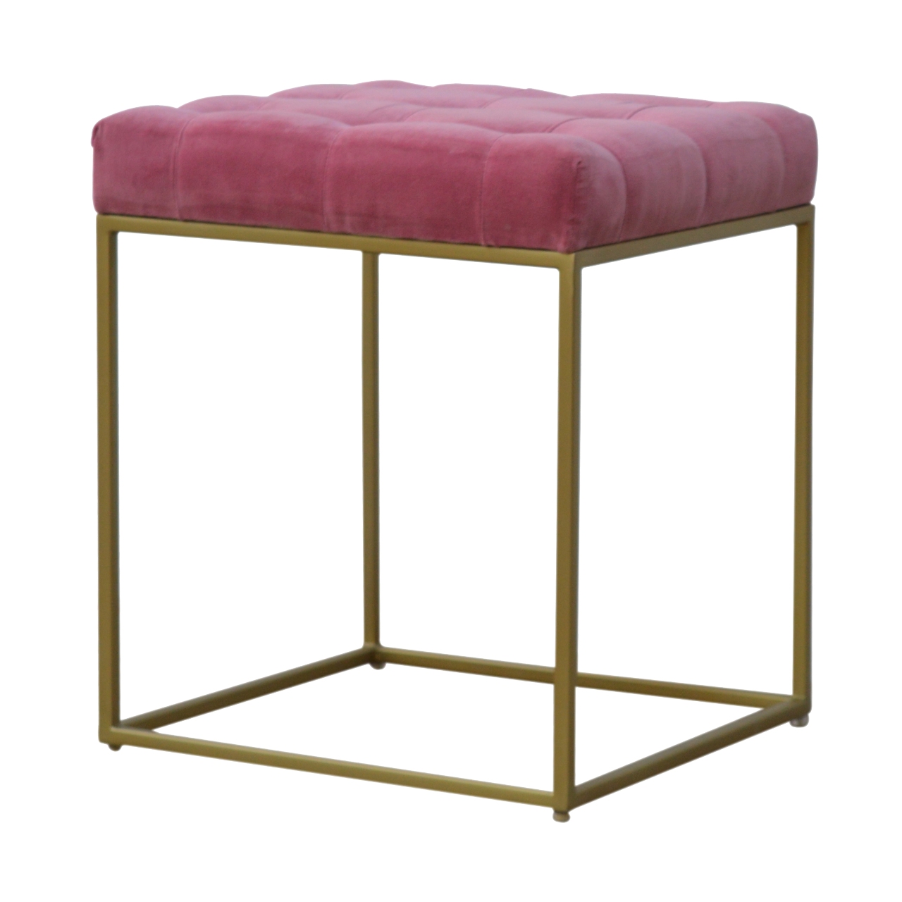 Pink Velvet Gold Base Footstool - Image 3