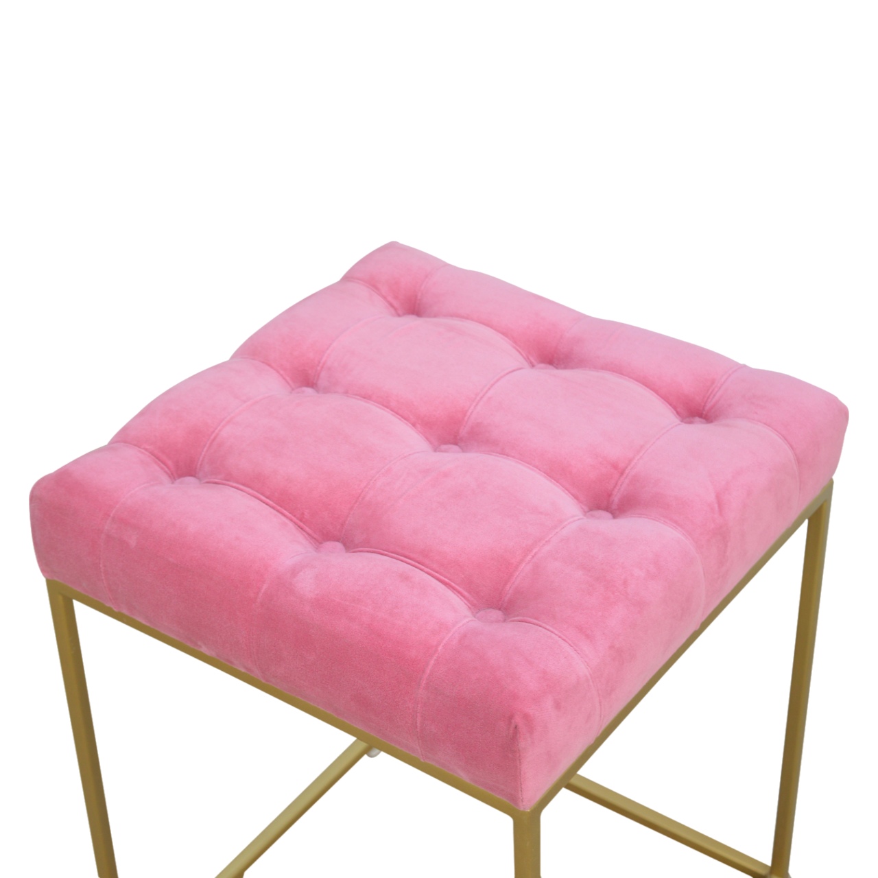 Pink Velvet Gold Base Footstool - Image 5