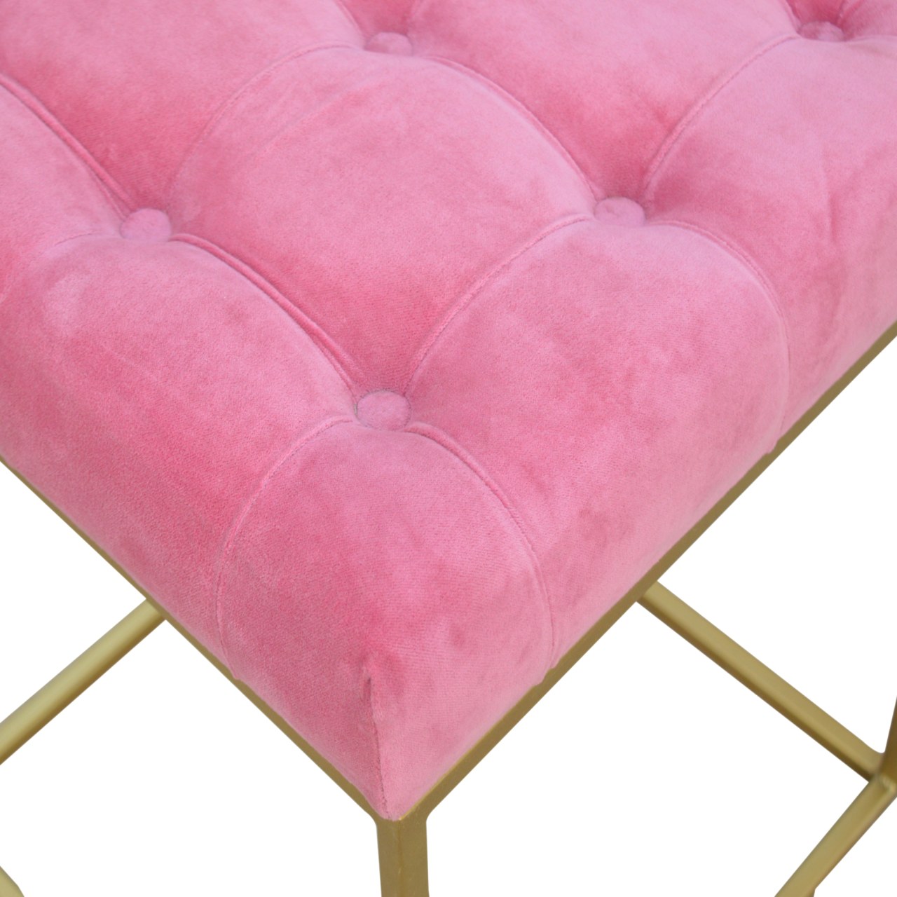 Pink Velvet Gold Base Footstool - Image 6