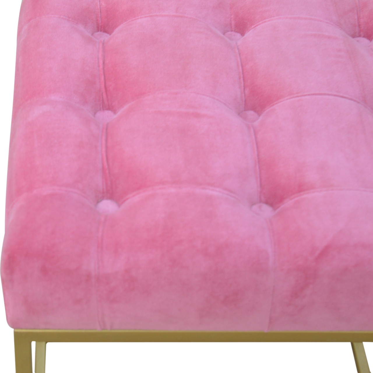 Pink Velvet Gold Base Footstool - Image 4