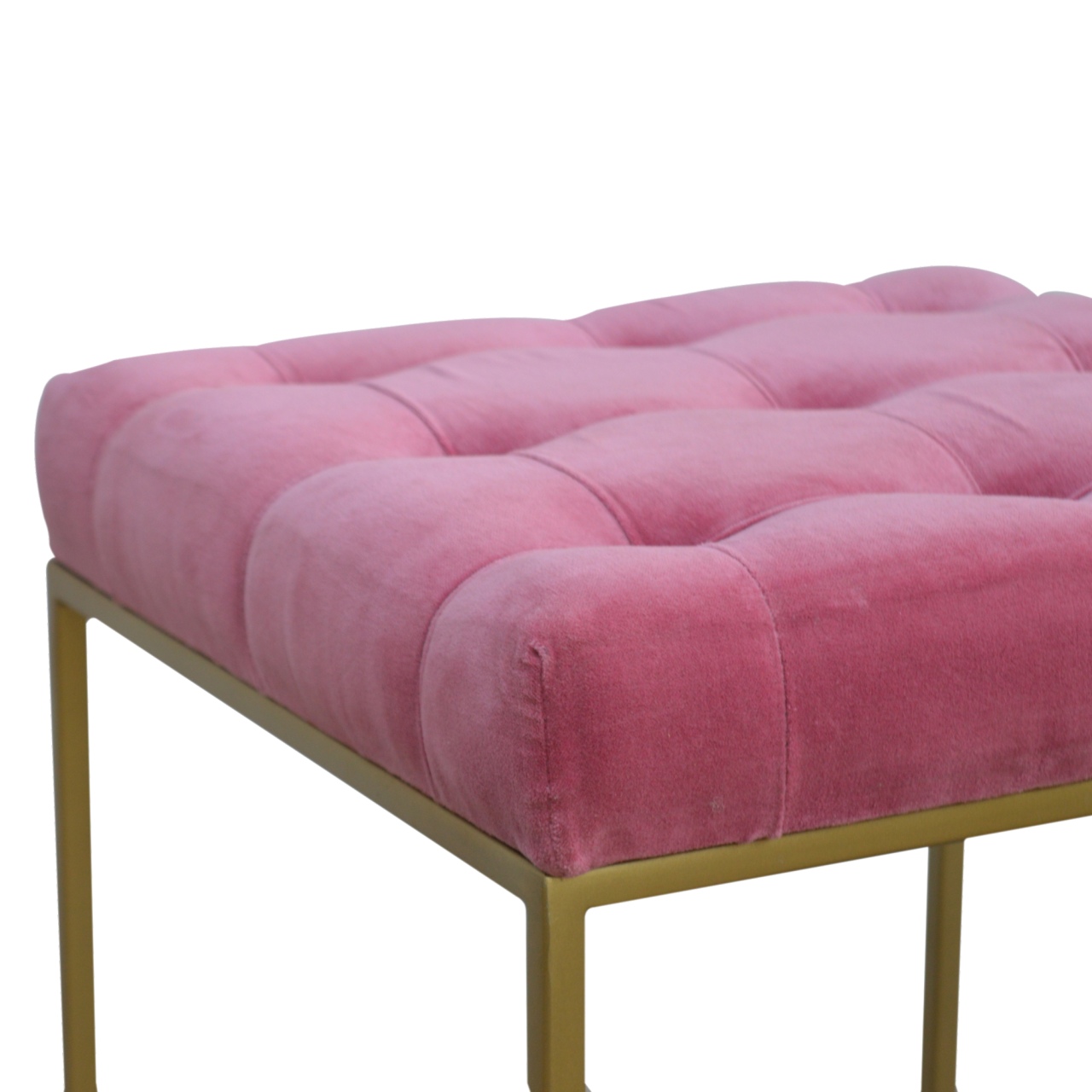 Pink Velvet Gold Base Footstool - Image 7